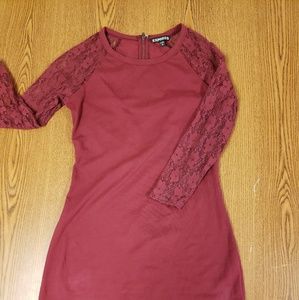 Express Burgundy Lace Sleeve Bodycon Dress Size S